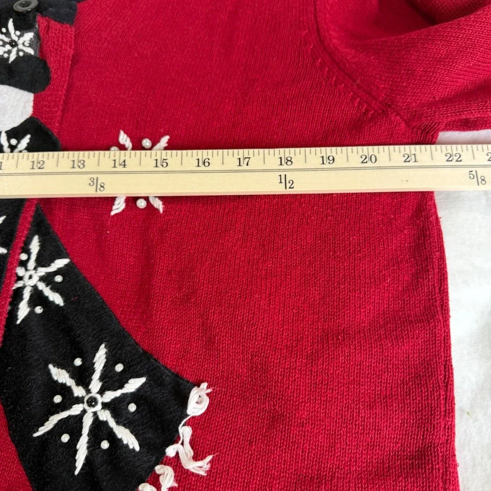 Timberlea Vintage Christmas Snowman Cardigan Sweater XL Red Ramie Cotton Knit